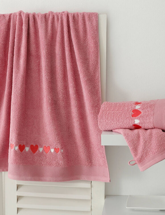 Serviettes de bain brodées cœurs (vieux rose) Serviettes de bain brodées cœurs (vieux rose)